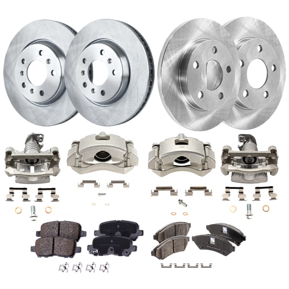 4-Wheel Set Front and Rear Brake Kit With Calipers, Plain Surface, 5 Lugs, Ceramic Pad Material