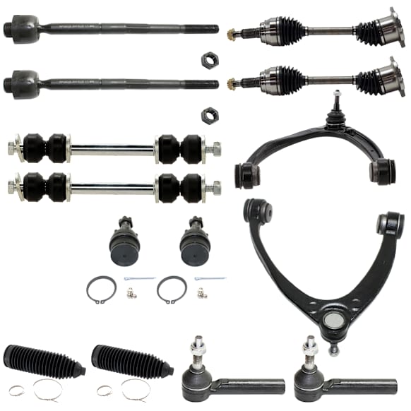 14-Piece Kit Front, Driver and Passenger Side Suspension Kit, Includes (2) Ball Joint, (2) Control Arm, (2) Steering Rack Boot, (2) Sway Bar Link, (4) Tie Rod End and (2) Axle Assembly