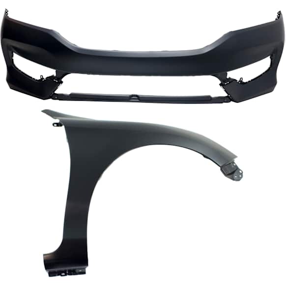 2-Piece Kit, Front Primed Bumper Cover, Sedan, Includes (1) Bumper Cover and (1) Fender