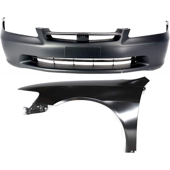 1998 Honda Accord - 2-Piece Kit Front Primed Bumper Cover, Sedan, Includes (1) Bumper Cover and (1) Fender