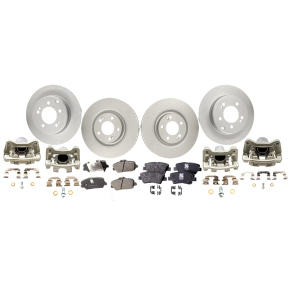 Front and Rear Brake Kit With Calipers, G-Coated, Plain Surface, 5 Lugs, Front-320.04 mm/Rear-282.96 mm, Front-Ceramic/Rear-Organic, FWD