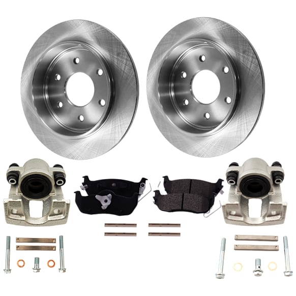 2-Wheel Set Rear Brake Kit With Calipers, Plain Surface 6 Lugs 320.04 mm Semi-metallic, Includes (2) Brake Caliper, (2) Brake Disc and (1) Brake Pad Set