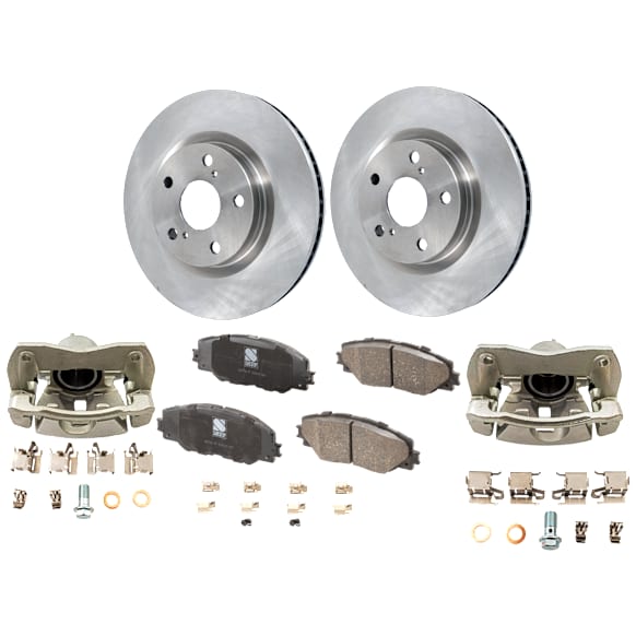 2-Wheel Set Front Brake Kit With Calipers, Plain Surface 5 Lugs 295.91 mm Ceramic, Includes (2) Brake Caliper, (2) Brake Disc and (1) Brake Pad Set