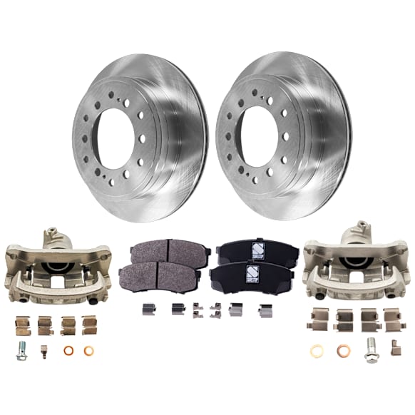 2-Wheel Set Rear Brake Kit With Calipers, Plain Surface 6 Lugs 312.17 mm Ceramic, Includes (2) Brake Caliper, (2) Brake Disc and (1) Brake Pad Set