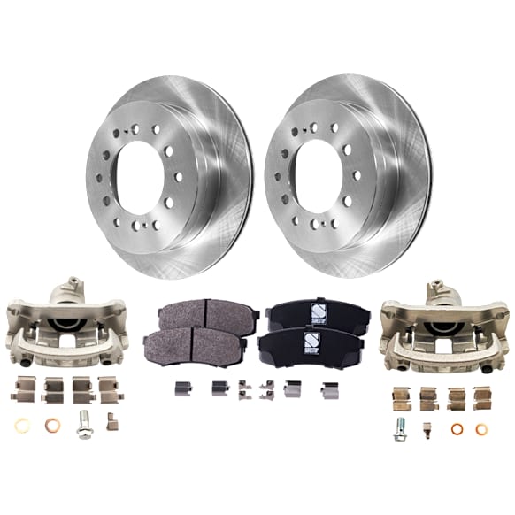2-Wheel Set Rear Brake Kit With Calipers, Plain Surface 6 Lugs 311.91 mm Ceramic, Includes (2) Brake Caliper, (2) Brake Disc and (1) Brake Pad Set