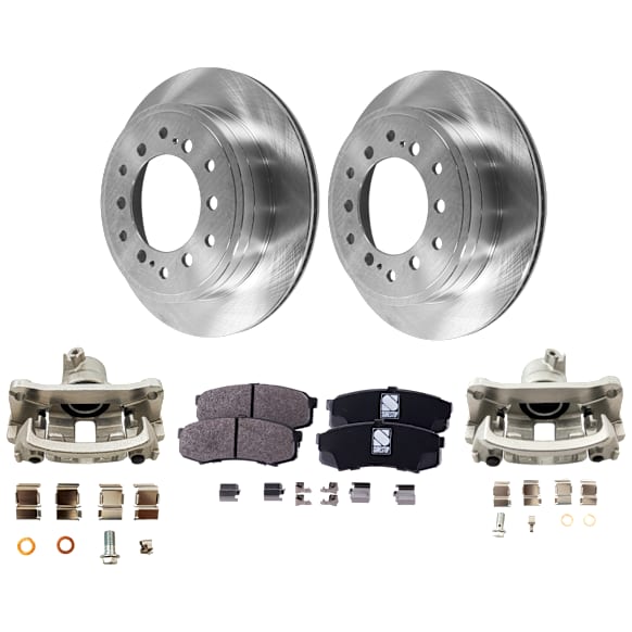 2-Wheel Set Rear Brake Kit With Calipers, Plain Surface 6 Lugs 312.17 mm Ceramic, Includes (2) Brake Caliper, (2) Brake Disc and (1) Brake Pad Set