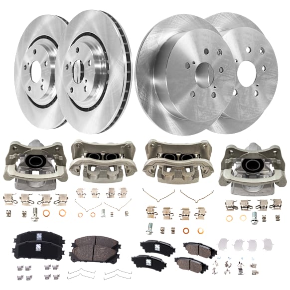 4-Wheel Set Brake Kit With Calipers, Plain Surface 5 Lugs Front-327.91 mm/Rear-309.12 mm Ceramic, Includes (4) Brake Caliper, (4) Brake Disc, and (1) Brake Pad Set