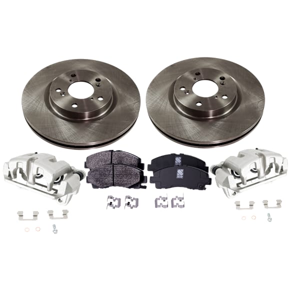 2-Wheel Set Front Brake Kit With Calipers, Plain Surface 5 Lugs 320.04 mm Ceramic, Includes (2) Brake Caliper, (2) Brake Disc and (1) Brake Pad Set