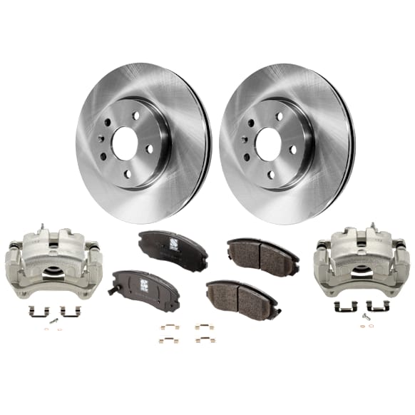2-Wheel Set Front Brake Kit With Calipers, Plain Surface 5 Lugs 321.06 mm Ceramic, Includes (2) Brake Caliper, (2) Brake Disc and (1) Brake Pad Set