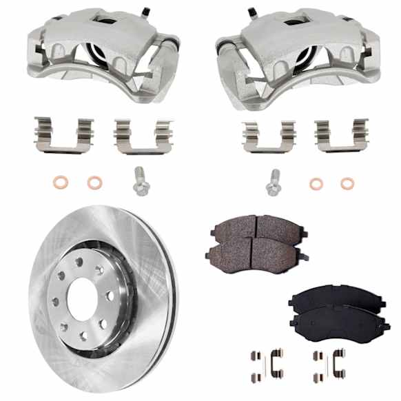 2-Wheel Set Front Brake Kit With Calipers, Plain Surface 4 Lugs 256.03 mm Ceramic FWD, Includes (2) Brake Caliper, (2) Brake Disc and (1) Brake Pad Set