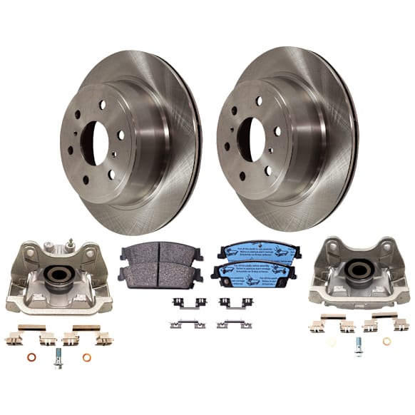 2-Wheel Set Rear Brake Kit With Calipers, Plain Surface 6 Lugs 344.93 mm Ceramic, Includes (2) Caliper, (2) Disc, and (1) Pad Set