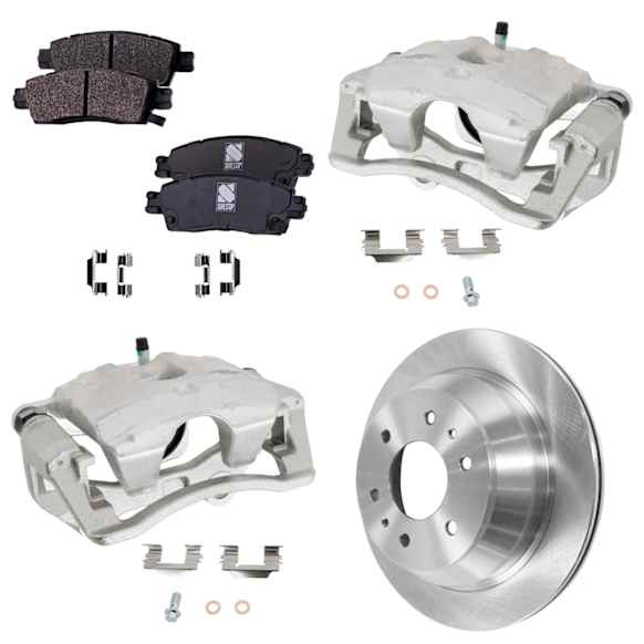 2-Wheel Set Rear Brake Kit With Calipers, Plain Surface 6 Lugs 325.12 mm Semi-metallic, Includes (2) Brake Caliper, (1) Brake Pad Set and (2) Brake Disc