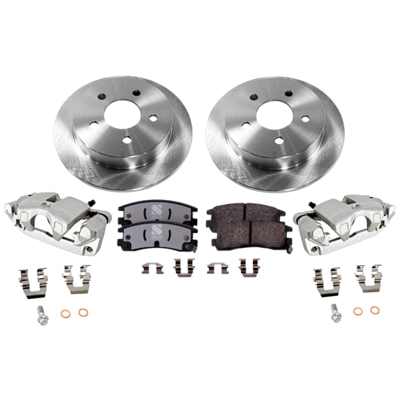2-Wheel Set Rear Brake Kit With Calipers, Plain Surface 5 Lugs 277.88 mm Ceramic FWD, Includes (2) Caliper, (2) Disc, and (1) Pad Set