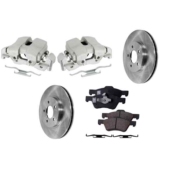 2-Wheel Set Front Brake Kit With Calipers, Plain Surface 5 Lugs 302.77 mm Ceramic, Includes (2) Brake Caliper, (2) Brake Disc and (1) Brake Pad Set