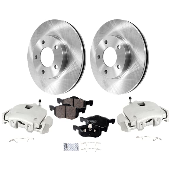 2-Wheel Set Front Brake Kit With Calipers, Plain Surface 5 Lugs 277.88 mm Ceramic, Includes (2) Brake Caliper, (1) Brake Pad Set and (2) Brake Disc