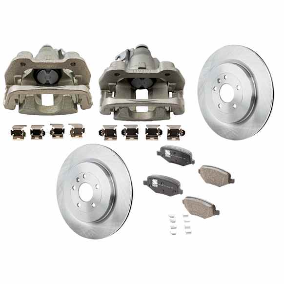 2-Wheel Set Rear Brake Kit With Calipers, Plain Surface 5 Lugs 352.04 mm Ceramic, Includes (2) Brake Caliper, (2) Brake Disc and (1) Brake Pad Set