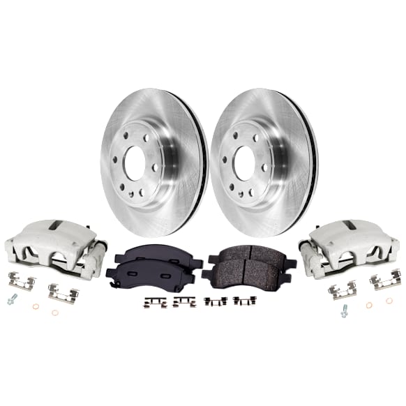 2-Wheel Set Front Brake Kit With Calipers, Plain Surface 6 Lugs 325.12 mm Ceramic, Includes (2) Brake Caliper, (1) Brake Pad Set and (2) Brake Disc