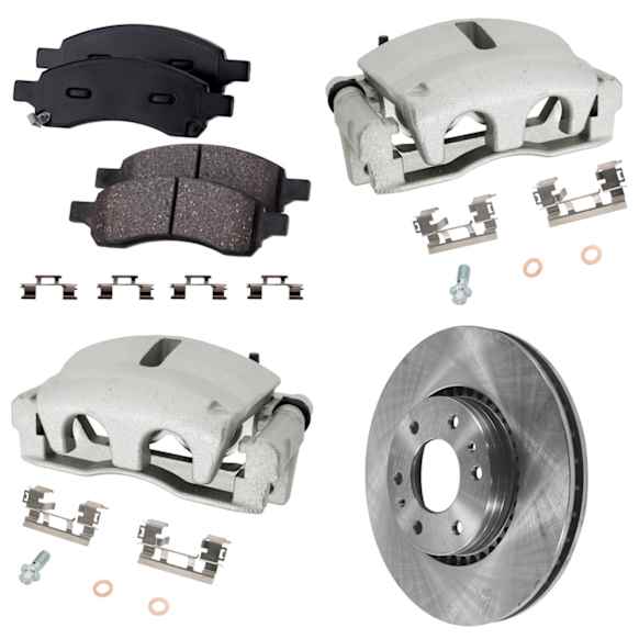 2-Wheel Set Front Brake Kit With Calipers, Plain Surface 6 Lugs 325.12 mm Ceramic, Includes (2) Brake Caliper, (2) Brake Disc and (1) Brake Pad Set
