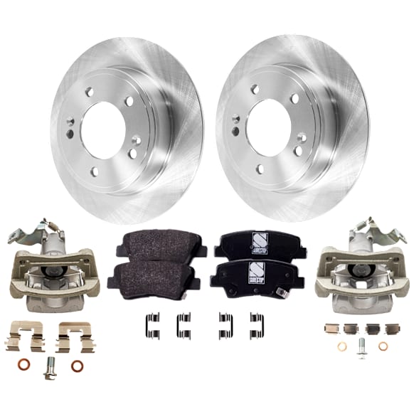 2-Wheel Set Rear Brake Kit With Calipers, Plain Surface, 5 Lugs, 261.87 mm, Organic, FWD, Includes (2) Caliper, (2) Disc, and (1) Pad Set