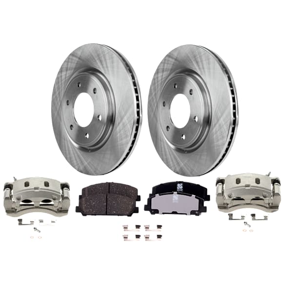 2-Wheel Set Front Brake Kit With Calipers, Plain Surface 6 Lugs 350.01 mm Ceramic, Includes (2) Brake Caliper, (1) Brake Pad Set and (2) Brake Disc