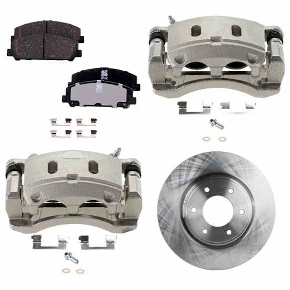 2-Wheel Set Front Brake Kit With Calipers, Plain Surface 6 Lugs 350.01 mm Ceramic, Includes (2) Brake Caliper, (2) Brake Disc and (1) Brake Pad Set