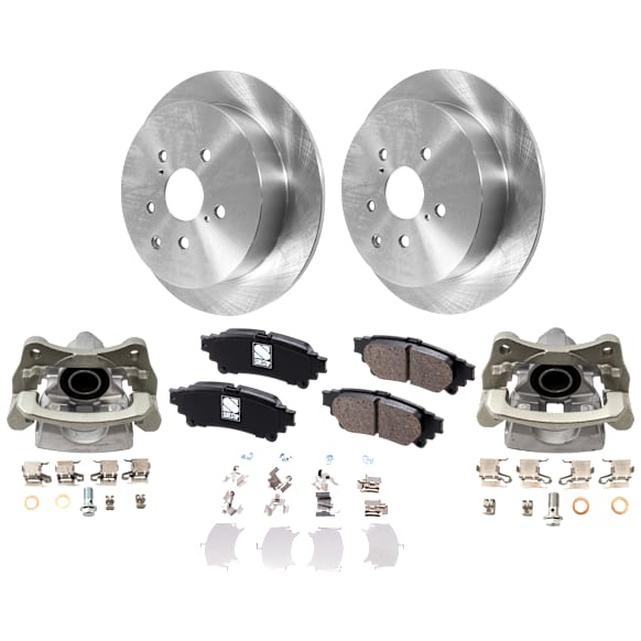 2-Wheel Set Rear Brake Kit With Calipers, Plain Surface 5 Lugs 309.12 mm Ceramic, Includes (2) Brake Caliper, (2) Brake Disc and (1) Brake Pad Set
