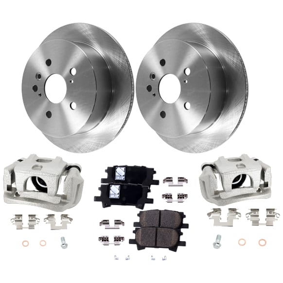 2-Wheel Set Rear Brake Kit With Calipers, Plain Surface 5 Lugs 288.04 mm Ceramic, Includes (2) Brake Caliper, (2) Brake Disc and (1) Brake Pad Set