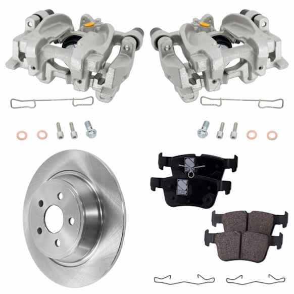 2-Wheel Set Rear Brake Kit With Calipers, Plain Surface 5 Lugs 314.96 mm Ceramic, Includes (2) Brake Caliper, (1) Brake Pad Set and (2) Brake Disc