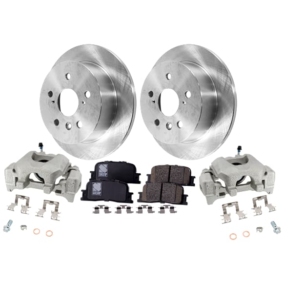 2-Wheel Set Rear Brake Kit With Calipers, Plain Surface 5 Lugs 268.99 mm Ceramic FWD, Includes (2) Brake Caliper, (2) Brake Disc and (1) Brake Pad Set