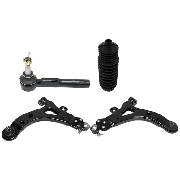 8-Piece Kit Front, Driver and Passenger Side, Lower Control Arms, Includes (2) Control Arm, (2) Steering Rack Boot, and (4) Tie Rod End