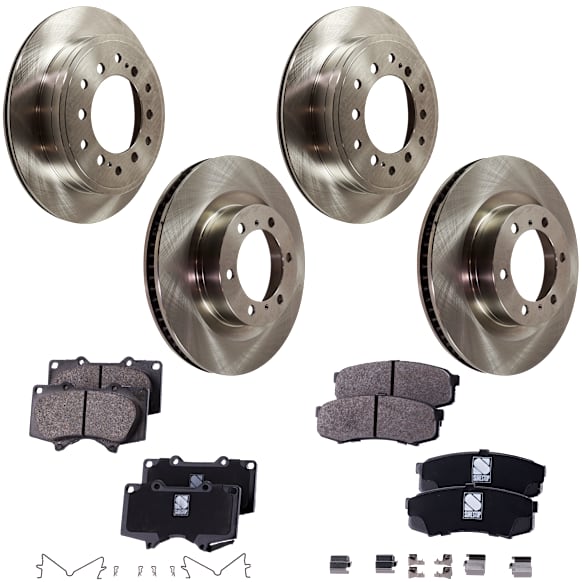 4-Wheel Set Front and Rear Brake Disc and Pad Kit, Plain Surface Front-338.07 mm/Rear-312.17 mm, Includes (4) Brake Disc and (2) Brake Pad Set