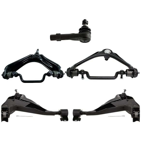 6-Piece Kit Front, Driver and Passenger Side, Upper and Lower Control Arms, Includes (4) Control Arm and (2) Tie Rod End