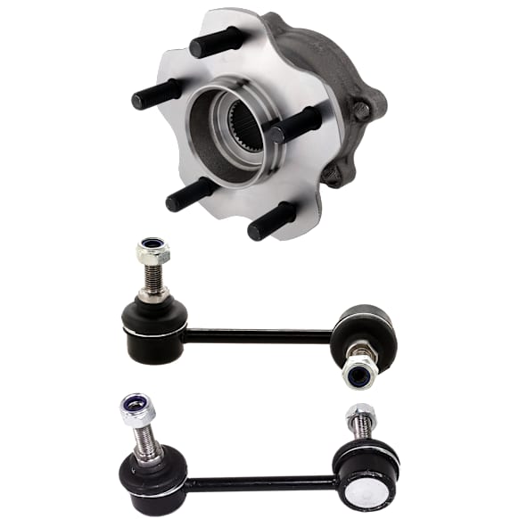 2-Wheel Set Rear, Driver and Passenger Side Wheel Hub, 5 Lugs, With Bearing, Includes (2) Wheel Hub and (2) Sway Bar Link