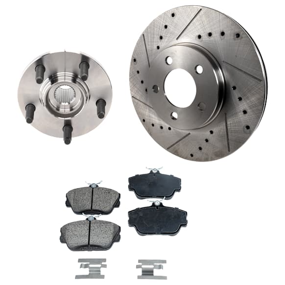 2-Wheel Set Front Wheel Hub, 5 Lugs, Includes (2) Wheel Hub, (2) Brake Disc and (1) Brake Pad Set