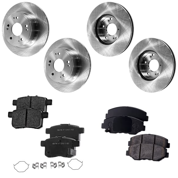 4-Wheel Set Front and Rear Brake Disc and Pad Kit, Plain Surface Front-281.94 mm/Rear-281.69 mm, Includes (2) Brake Pad Set and (4) Brake Disc
