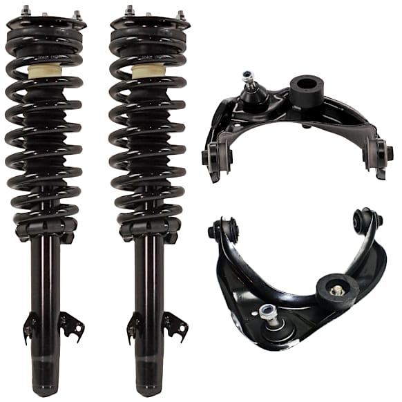 4-Piece Kit Front, Driver and Passenger Side Fully Loaded Strut, Includes (2) Shock Absorber and Strut Assembly and (2) Control Arm