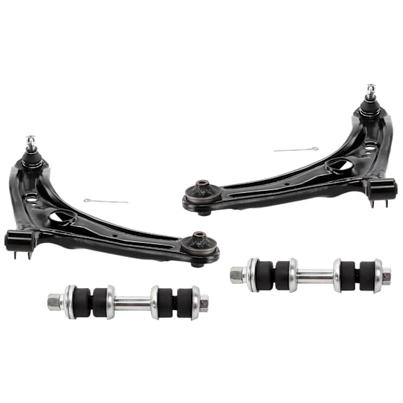 4-Piece Kit Front, Driver and Passenger Side, Lower Control Arms, Includes (2) Control Arm and (2) Sway Bar Link