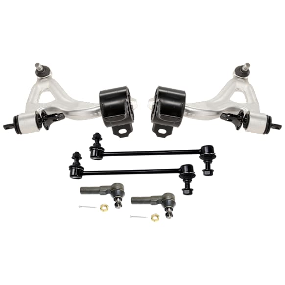 6-Piece Kit Front, Driver and Passenger Side, Lower Control Arms, Includes (2) Control Arm, (2) Sway Bar Link, and (2) Tie Rod End
