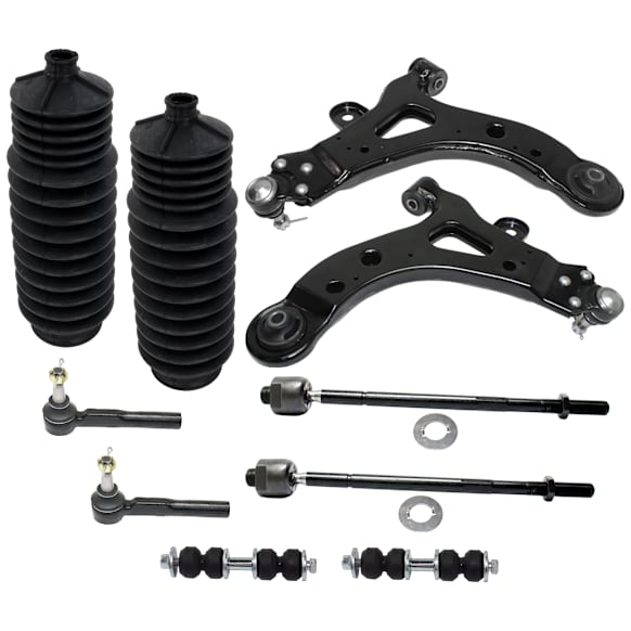 10-Piece Kit Front, Driver and Passenger Side, Lower Control Arms, Includes (2) Control Arm, (2) Steering Rack Boot, (2) Sway Bar Link, and (4) Tie Rod End