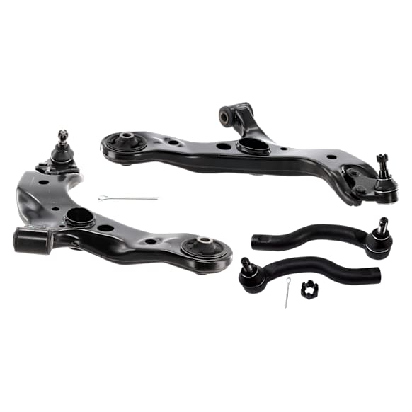 4-Piece Kit Front, Driver and Passenger Side, Lower Control Arms, Includes (2) Control Arm and (2) Tie Rod End