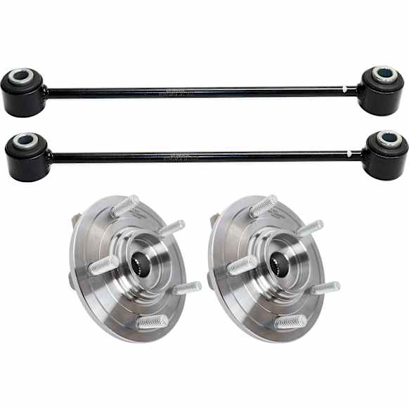 2-Wheel Set Rear, Driver and Passenger Side Wheel Hub, 5 Lugs, With Bearing, With Sensor, Includes (2) Wheel Hub and (2) Sway Bar Link