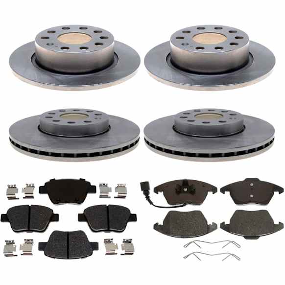 KIT-210513-1550 4-Wheel Set Brake Disc and Pad Kit, Front-288.04 mm/Rear-252.9 mm R-Line Series, Includes (4) Brake Disc and (2) Brake Pad Set