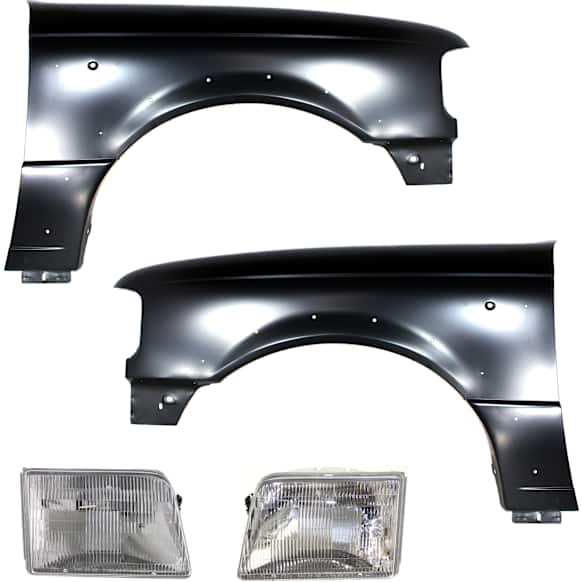 1993 Ford Ranger - 4-Piece Kit Front, Driver and Passenger Side Fender, Steel, Primed, Includes (2) Fender and (2) Headlight