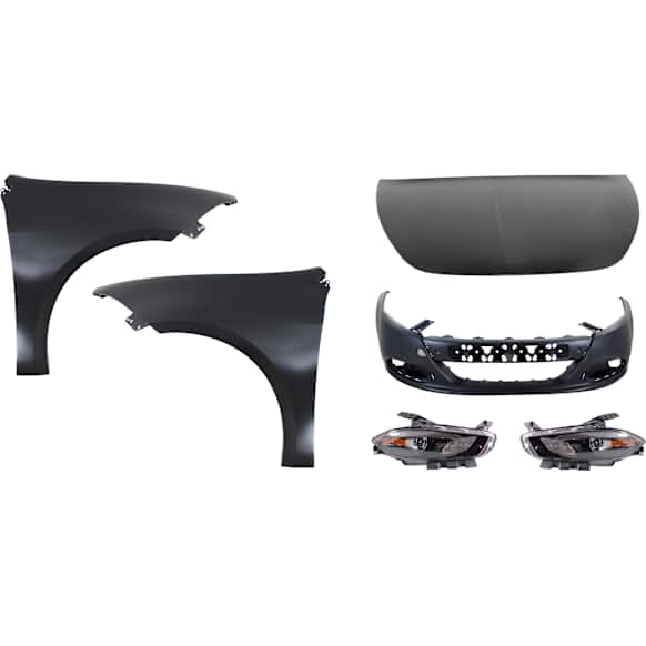 6-Piece Kit Driver and Passenger Side Halogen Headlight, With bulb(s), OE Replacement, Includes (1) Bumper Cover, (1) Hood, (2) Fender and (2) Headlight