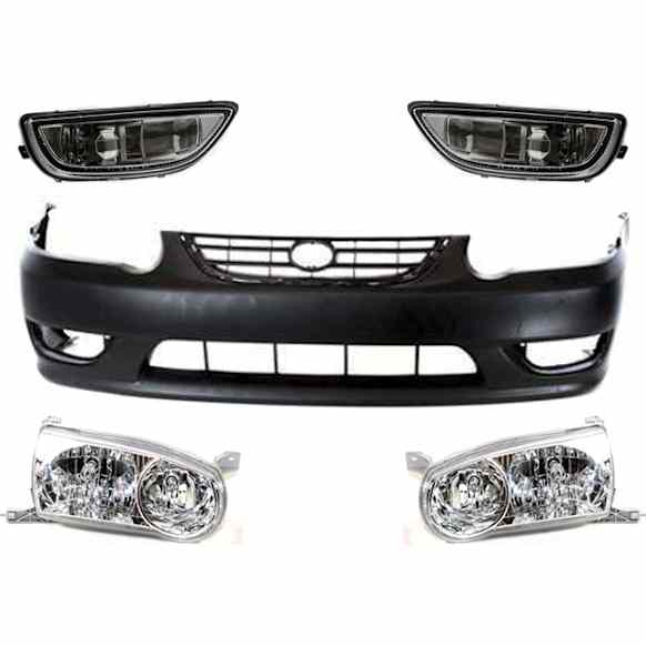 5-Piece Kit, Front Primed Bumper Cover, Includes (1) Bumper Cover, (2) Fog Light, and (2) Headlight