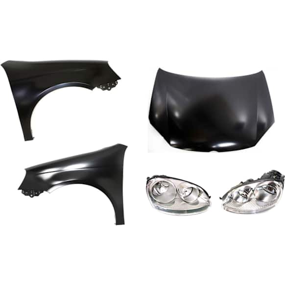 5-Piece Kit Driver and Passenger Side Halogen Headlight, With bulb(s), OE Replacement, Includes (1) Hood, (2) Fender and (2) Headlight