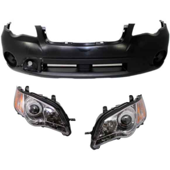 3-Piece Kit, Front Primed Bumper Cover, Includes (1) Bumper Cover and (2) Headlight
