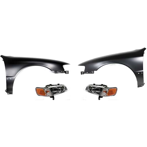 4-Piece Kit Driver and Passenger Side Halogen Headlight, With bulb(s), OE Replacement, Includes (2) Headlight and (2) Fender