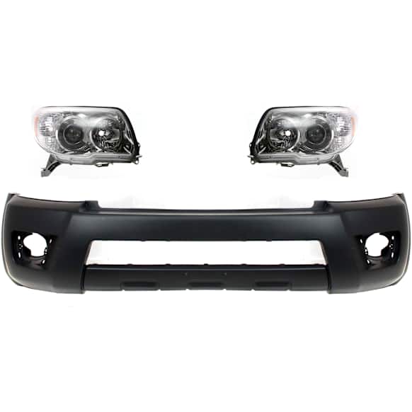 2006-2009 Toyota 4Runner - 3-Piece Kit Driver and Passenger Side Halogen Headlight, Without bulb(s), With Sport Package, OE Replacement, Includes (1) Bumper Cover and (2) Headlight