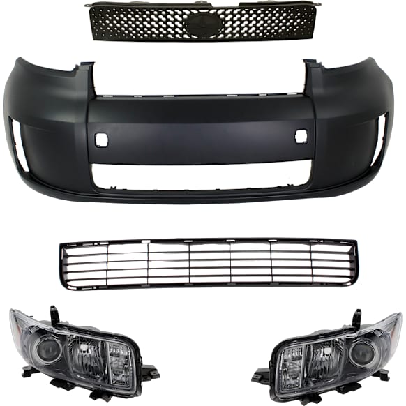 5-Piece Kit Driver and Passenger Side Halogen Headlight, Without bulb(s), OE Replacement, Includes (1) Bumper Cover, (1) Grille Assembly, (1) Bumper Grille and (2) Headlight